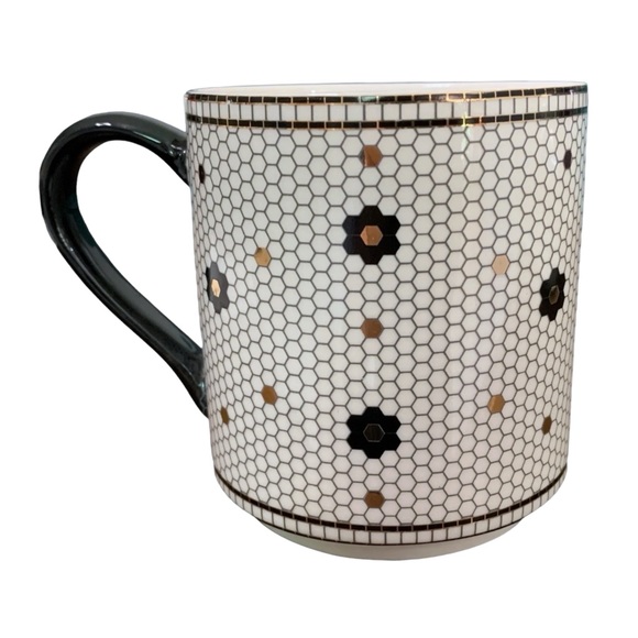 Anthropologie Gold Black Margot Mosaic Tile Letter N Initial Monogram Coffee Mug - Picture 3 of 6